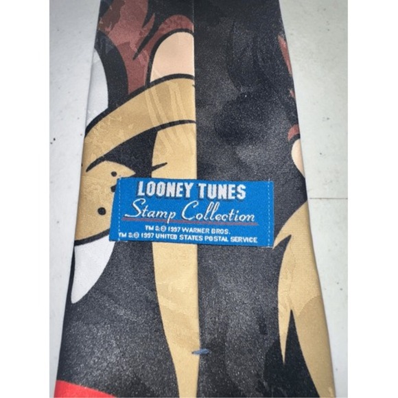 Vintage 90s Looney Tunes Necktie USPS Stamp Collection Taz Tasmanian Devil - Picture 2 of 6
